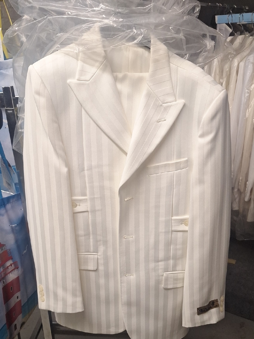 Boys White Striped Blazer